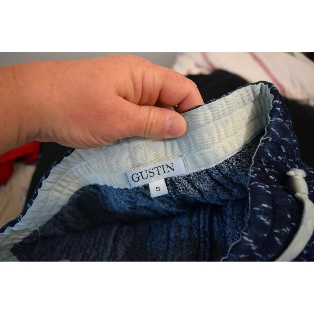 Gustin Kasuri Sashiko Double Diamond Shorts Small Indigo Blue Diamond Knit Men